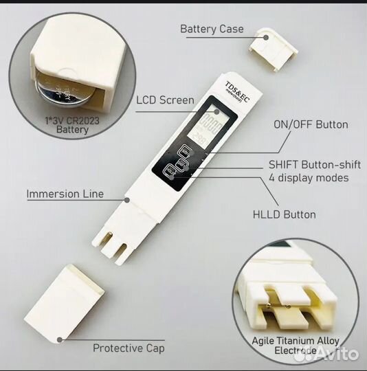 Тестер воды 3в1 с датчиком температуры