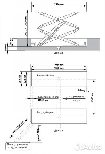 Ножничный подъемник в приямок Launch TLT-630A (N)
