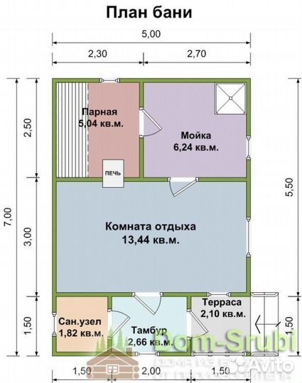 Комсомольск. Хорошая Баня из бруса Б-20 (5х7)