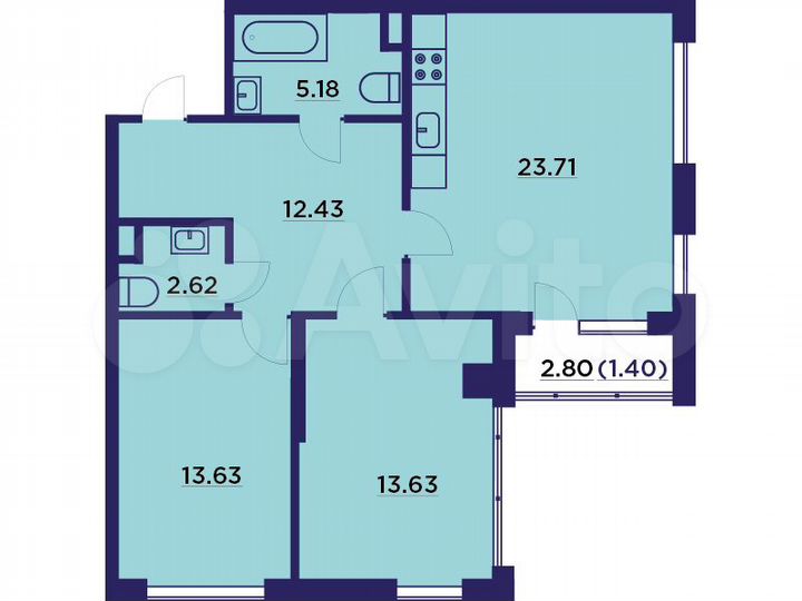 2-к. квартира, 75,1 м², 3/18 эт.