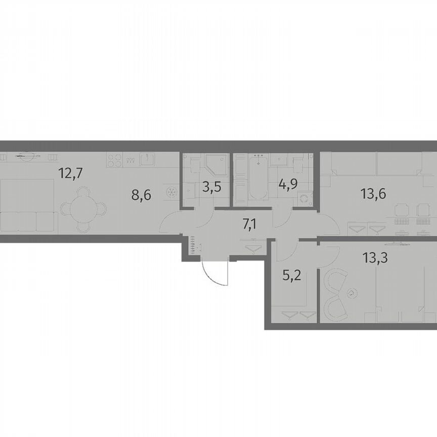 3-к. квартира, 68,9 м², 2/6 эт.