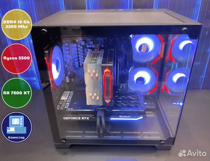 Игровой пк новый AMD5500-RX7600XT-16DDR4-EJL18-A520