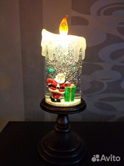 Электронная свеча новогодняя со снегом декор