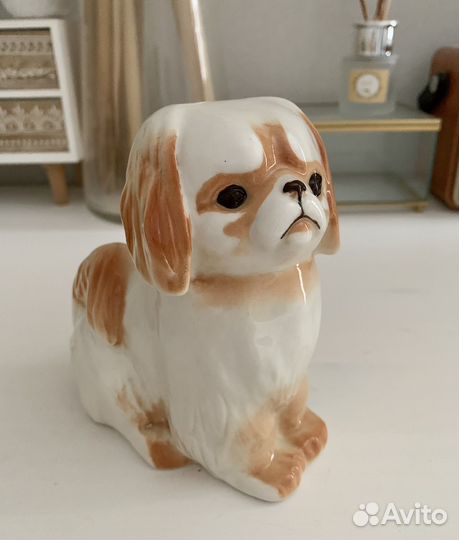 Фарфоровая статуэтка собака СССР лфз пекинес