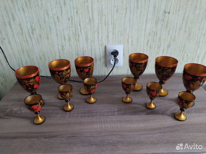 Рюмки и фужеры деревянные с росписью