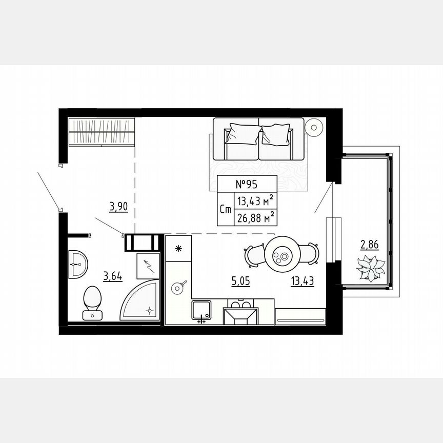 Квартира-студия, 26,9 м², 4/4 эт.