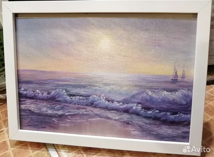 Картина маслом на холсте. Морской пейзаж. Закат