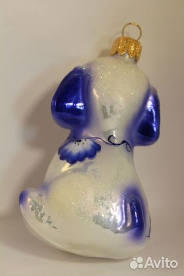 Елочная игрушка Ариель. Собака щенок соло кобальт