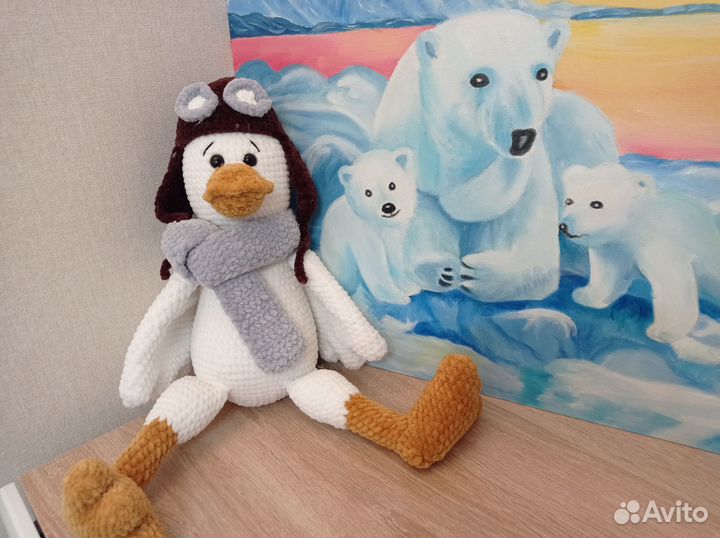 Вязаная игрушка ручной работы, гусь пилот