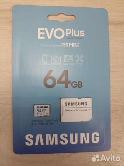 Карта памяти Samsung EVO Plus microsdxc 64 гб