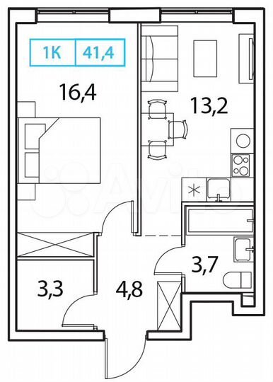 1-к. квартира, 41,4 м², 14/17 эт.
