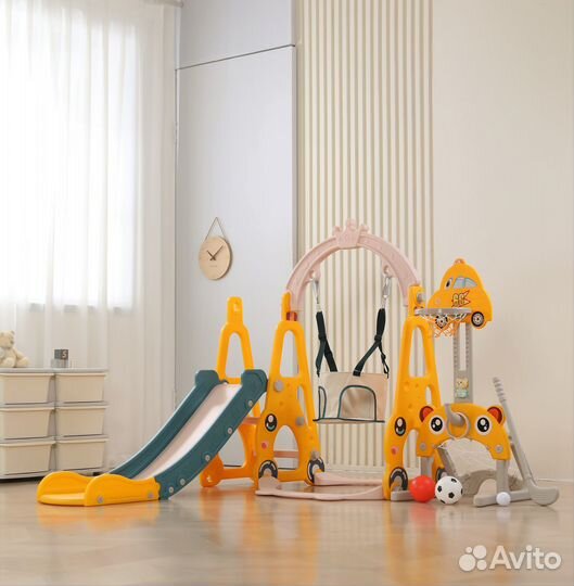 Горка с качелями и баскетбольной стойкой Funny Car