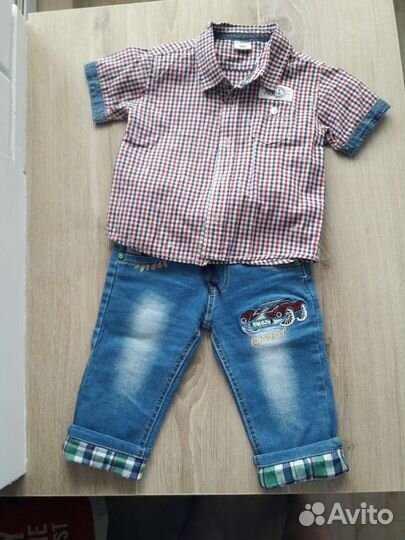 Джинсы,рубашка и футболка 68-74-80