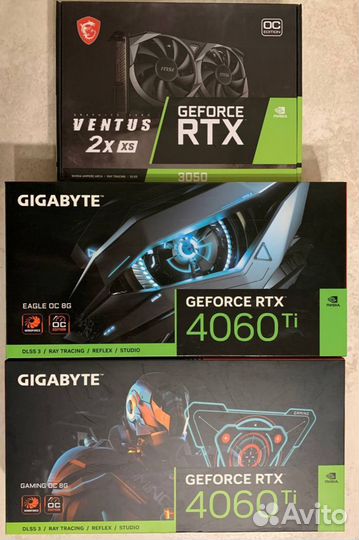 Новые MSI RTX 3050 gigabyte RTX 4060Ti На гарантии