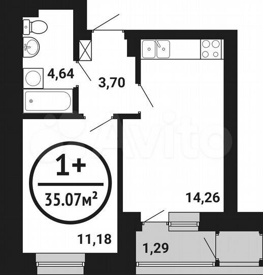 1-к. квартира, 35,1 м², 2/8 эт.