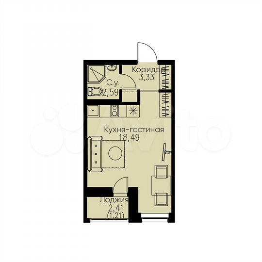 Квартира-студия, 25,6 м², 2/12 эт.