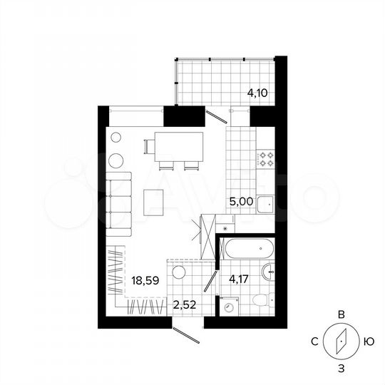 1-к. квартира, 30,2 м², 1/4 эт.