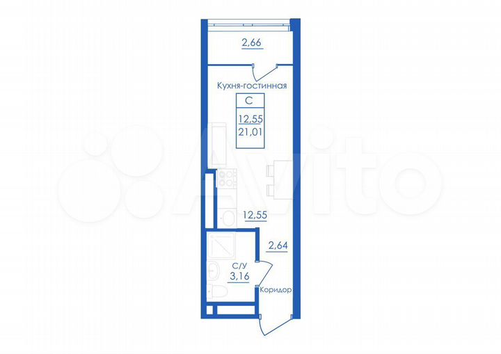 Квартира-студия, 19,7 м², 4/25 эт.