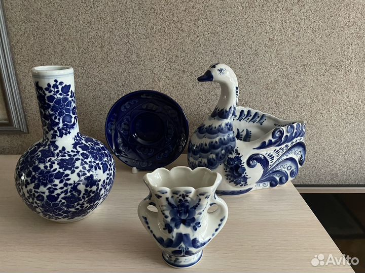 Гжель сухарница фруктовница Лебедь