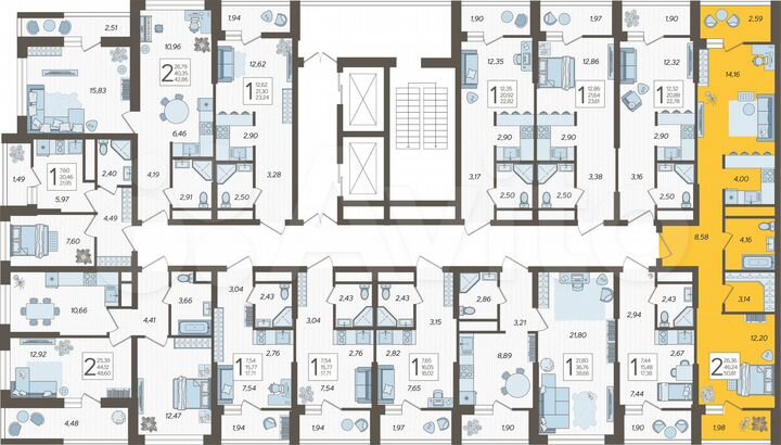 2-к. квартира, 50,8 м², 8/19 эт.