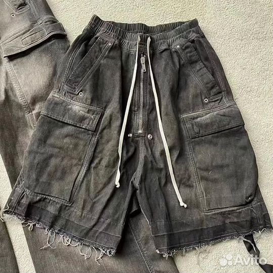 Rick Owens Drkshdw Raw-Cut Denim Cargo Shorts