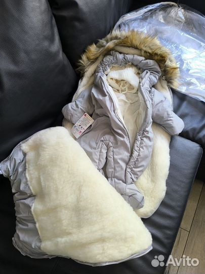 Зимний конверт в коляску, на выписку. На овчине