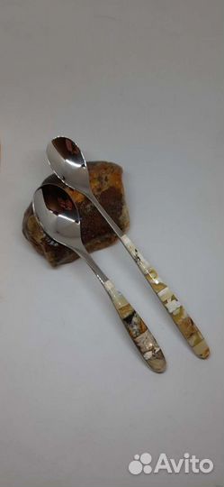 Ложки, вилки с натуральным янтарем