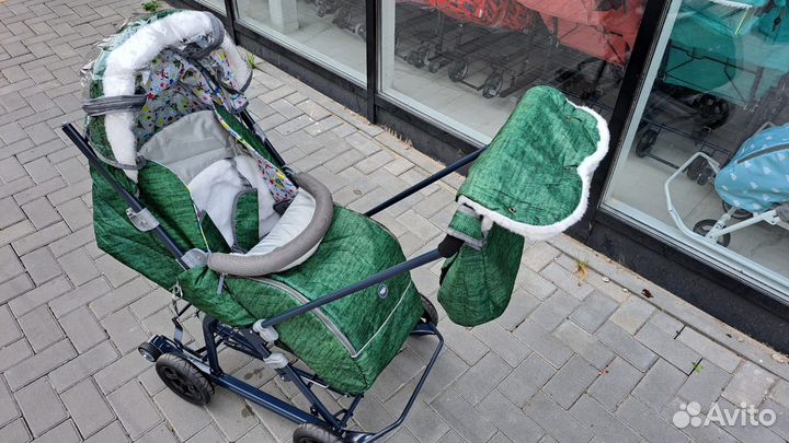 Санки коляска ника детям 8-1К вязаный зеле