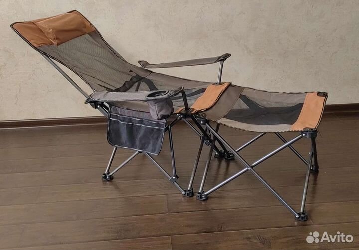 Стул шезлонг с подставкой под ноги туристический