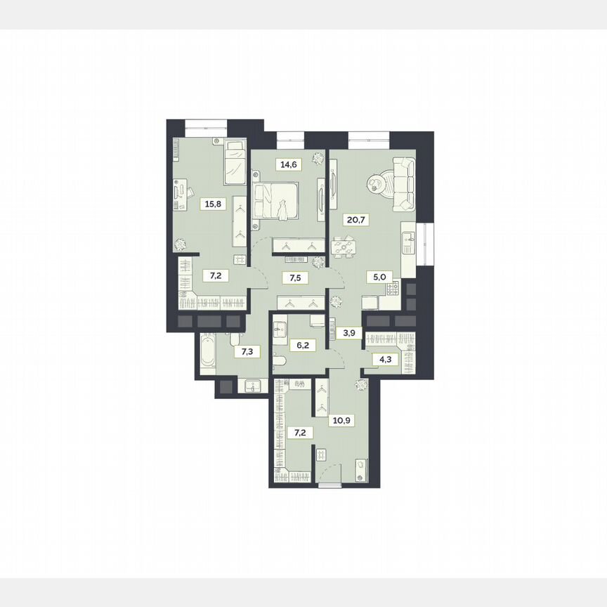 3-к. квартира, 110,6 м², 21/27 эт.