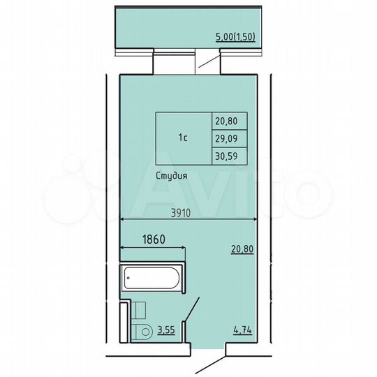 1-к. квартира, 30,6 м², 1/9 эт.