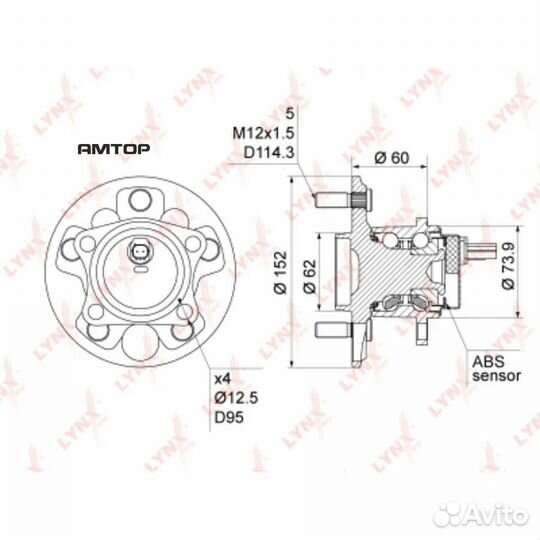 Lynxauto WH-1042 Ступица задняя в сборе с ABS lynx