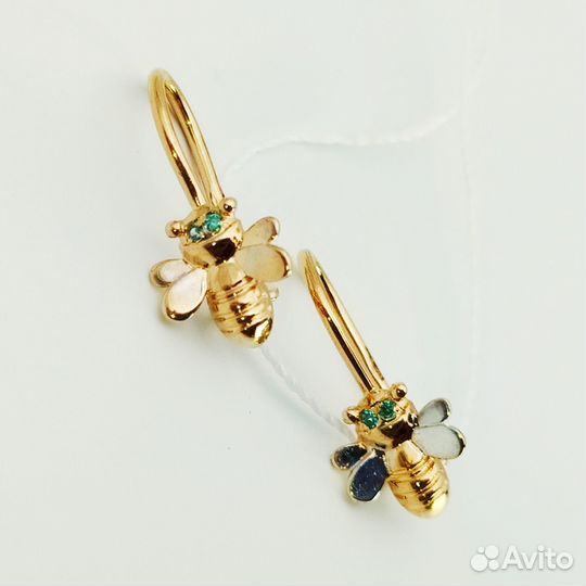 Серьги с синтетическим камнем Золото