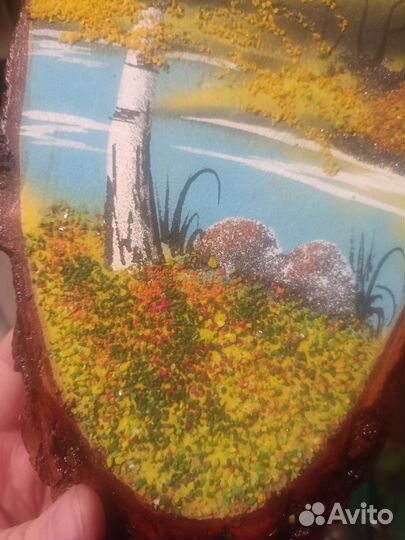 Картина панно из дерева и самоцветный крошки