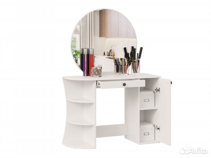 Туалетный столик белый с круглым зеркалом 