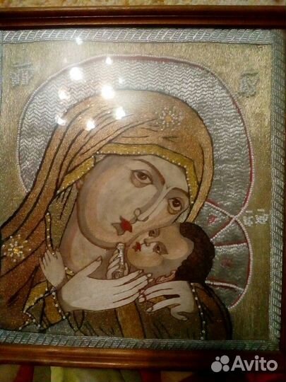 Икона ручная вышивка шелком и метанитью