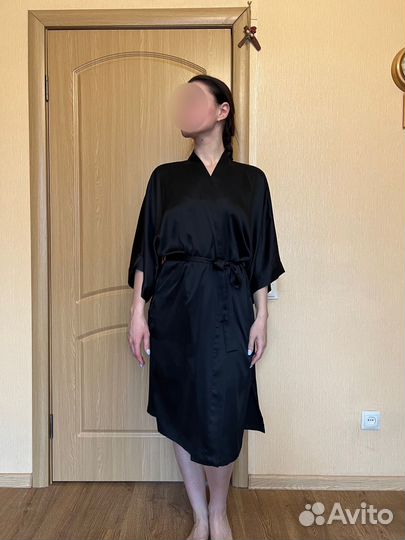 Victoria's secret черный халат S-L (свободный)