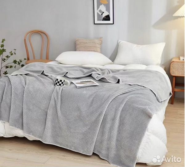 Плед покрывало 180 200 мягкий розовый серый