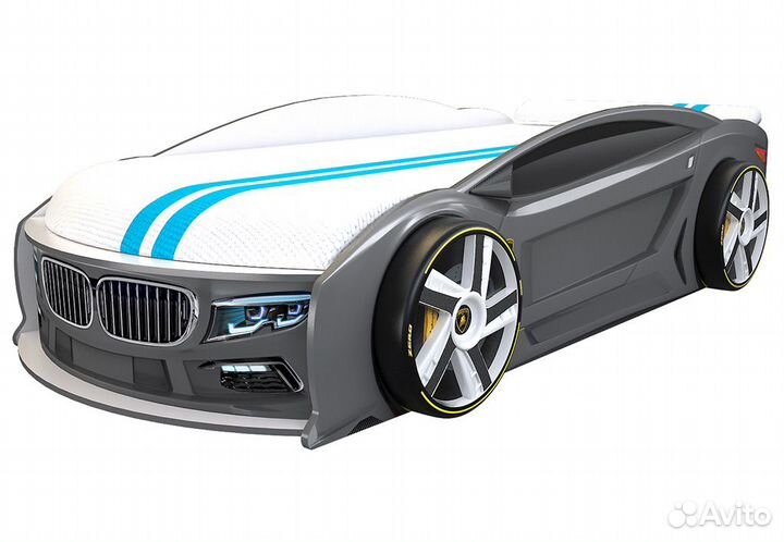 Кровать машина BMW с подъемным матрасом серая