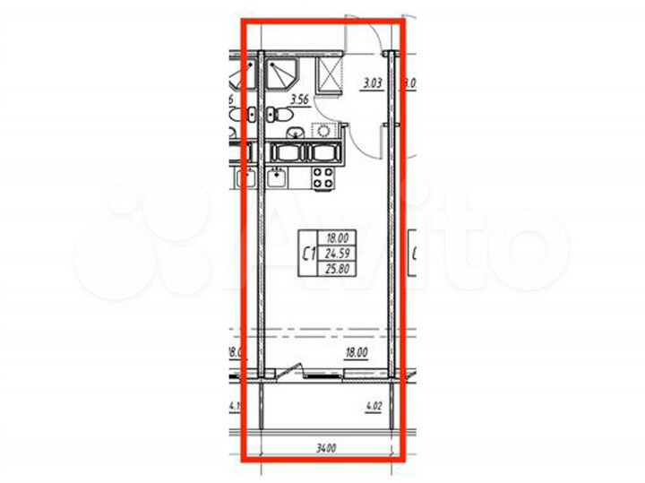 Квартира-студия, 24 м², 16/25 эт.