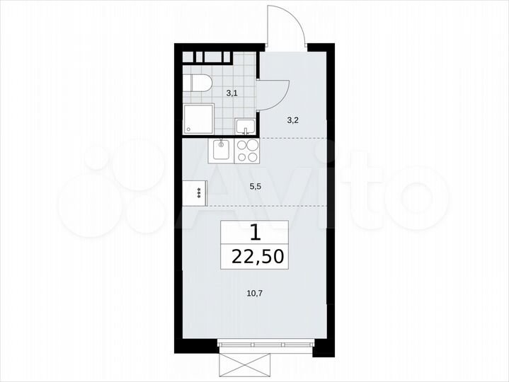 Квартира-студия, 22,5 м², 4/16 эт.