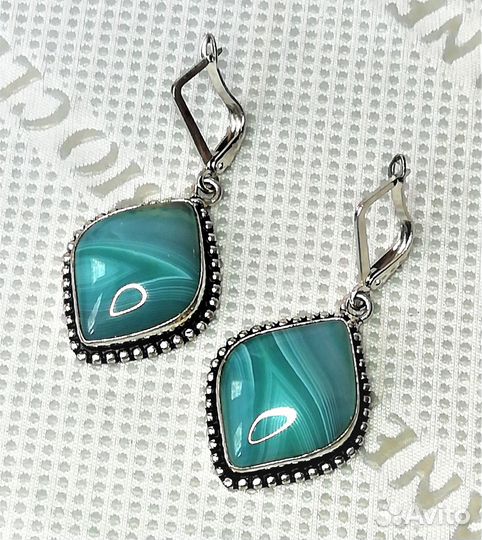 Серьги серебрение агат С646