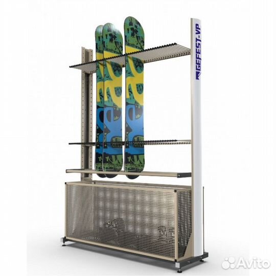 Стеллаж Премиум сп-1 для сноубордов, односторонний с корзиной 219х155х45см SP1-52