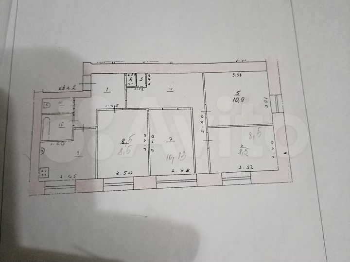 4-к. квартира, 59 м², 2/5 эт.