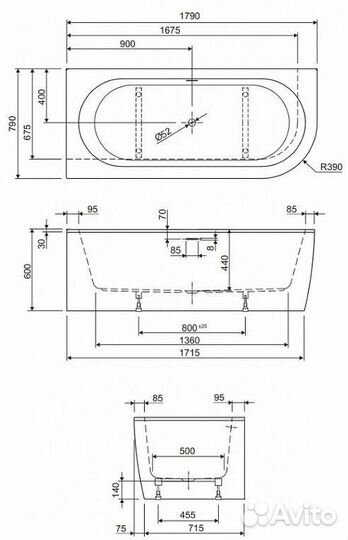 Акриловая ванна Cezares Slim 179x79 L slim corner