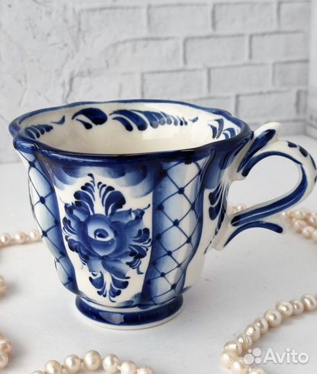 Чайник и кружки Гжель, новые, ручная работа