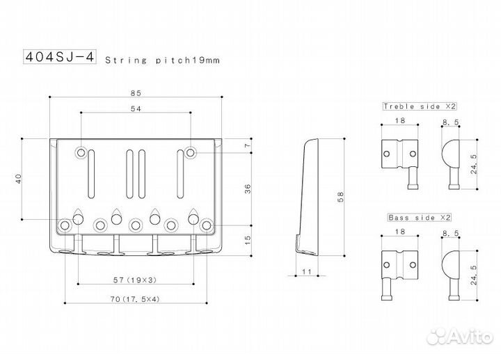 Бридж для 4-струнной бас-гитары Gotoh 4. (Новый)