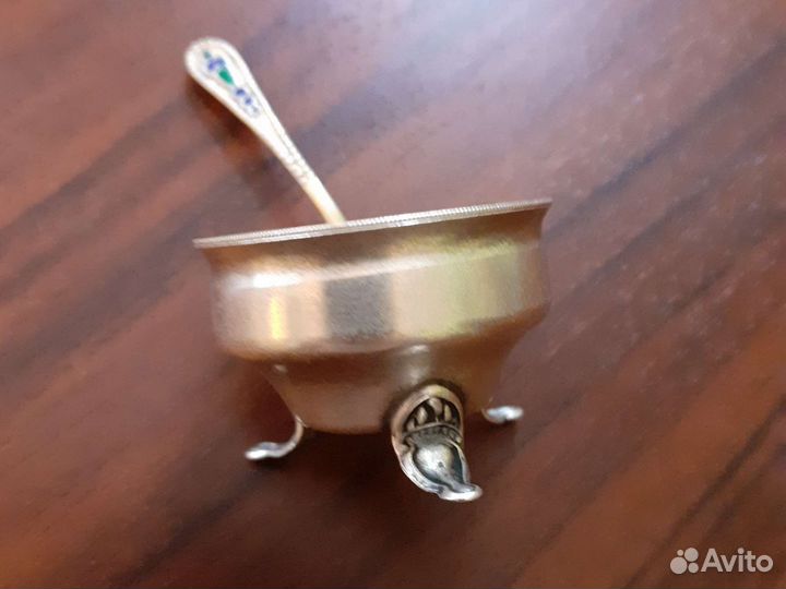 Серебряная солонка с ложечкой СССР