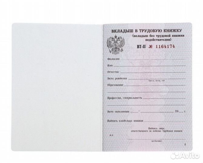 Вкладыш в трудовую книжку. Доставка