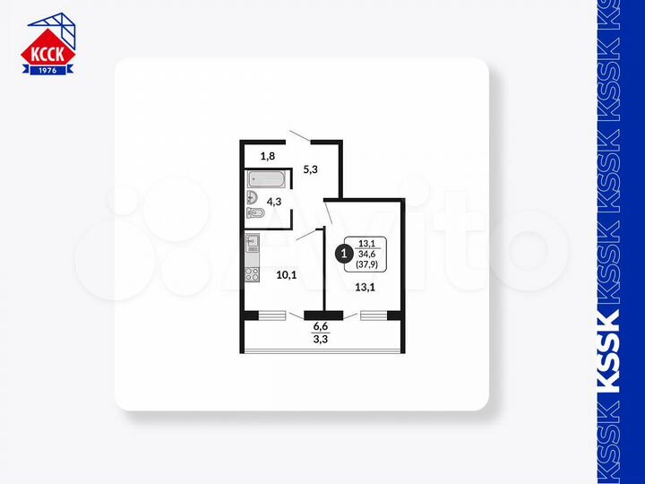 1-к. квартира, 37,9 м², 2/18 эт.